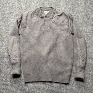 LL Bean Commando Sweater Mens Large Gray Merino Lambs Wool Henley Pullover